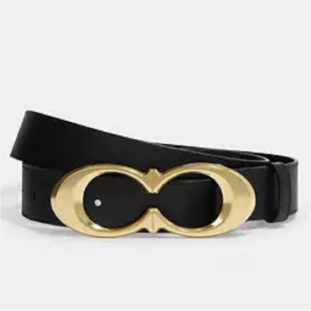 Coach Signature Leather Buckle Belt Black & Gold Size S BRAND NEW